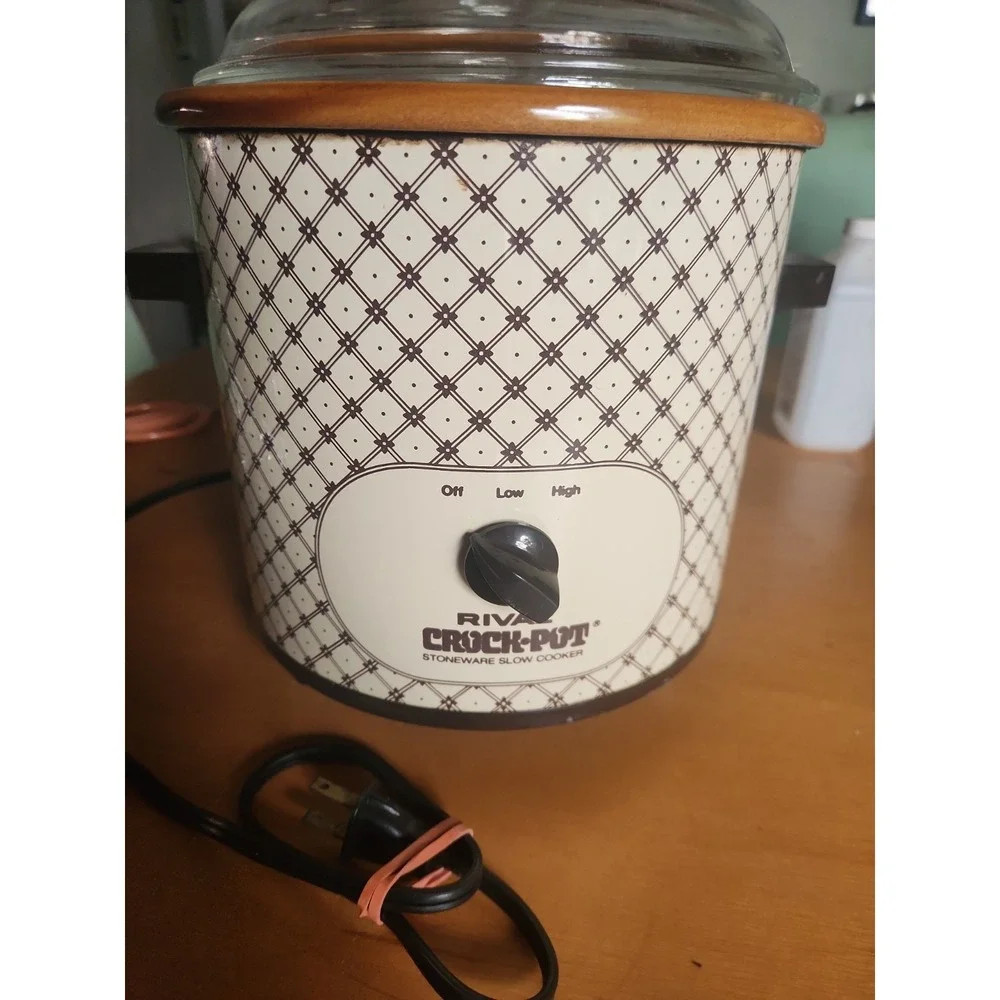 Vintage Rival Crock-Pot 3.5 Qt Slow Cooker Cream Brown Diamond Lattice 3100/2
